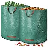 GardenGloss® 2X Gartenabfallsäcke mit Griffen - 272L Hohes Fassungsvermögen und doppelter Boden - UV-Stabil und Wasserabweisend - Wiederverwendbare und Stabile Gartensäck
