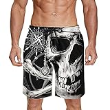 Asklo Klassische Badehose für Herren, mit Netzfutter, Strand-Boardshorts, 3D-gedruckte Badeshorts mit Taschen, Skelett-Krieger, Larg