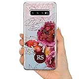 TULLUN Hartschalenhülle für Samsung Galaxy Modelle, Herbstblumen-Rosen, personalisierbar, plastik, Rosen weiße Initialen, for Samsung Galaxy S10