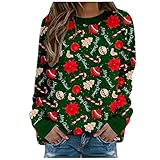 Weihnachten Christmas Sweater Pullover Damen Weihnachtspullover Xmas Einhorn Rudolph Rentiermuster Sportbekleidung Weihnachtsparty Oberteile Elegant Oversize Rundhals Lustig Christmas Sw