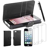 ebestStar - kompatibel mit iPhone SE Hülle iPhone 5 5S Kunstleder Wallet Case Handyhülle [PU Leder], Kartenfächern, Standfunktion + Stift +3 Schutzfolies, Schwarz [iPhone: 123.8x58.6x7.6mm, 4.0'']