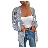 AGOUWUCHE Strickjacke für Damen Weihnachten Schneeflocke Strickwaren Einreiher Casual Cardigan Grobstrick Strick Strickmantel Herbst Winter Outwear mit T