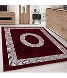 Teppich Modern Designer Bordüre Ornament Marmor Optik Schwarz Rot Weiß - 160x230