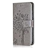 Conber Hülle für Huawei P8 Lite 2015 / Huawei P8 Lite 2016, PU Leder Tasche Flip Case Lederhülle Handyhülle, Katze und Baum Schutzhülle für Huawei P8 Lite 2015 / Huawei P8 Lite 2016 - G