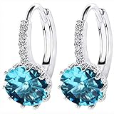 UINGKID Damen Ohrringe Mode Ohrstecker Vintage Herzförmiger Zirkon Multi-Color Einfache Kristall Ohrringe Für Frauen Mädchen Ball Anhänger Dangle Drop Creolen Ohrringe Silber Ton (1-Blau)