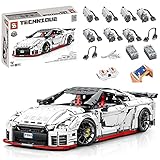 LIND Technik Bausteine Auto für Nissan GTR, 4098 Klemmbausteine Technik Rennwagen Bausatz, 1:8 2.4G/APP RC Technik Sportwagen Modell mit 6 Motoren Konstruktionsspielzeug Kompatibel mit Lego T