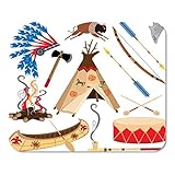 Mousepad Computer Notepad Büro Cowboy American Indian Clipart und White Teepee Pfeilspitze Trommel Home School Game Player Computer Worker I