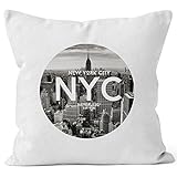 Autiga Kissenbezug Kissen-Hülle 40x40 NYC New York City Manhatten Skyline Fotoprint Deko-Kissen aus Reiner Baumwolle weiß 40cm x 40