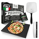 Pizza Divertimento [DAS ORIGINAL] - Pizzastein für Backofen und Gasgrill [3er Set] - Mit Pizzaschieber & Pizzaschneider - Cordierit Pizza Stein - Pizza Stone knuspriger Boden - Inkl. e-Rezeptb