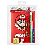 SUPER MARIO Schreibwaren Set Kinder, Kugelschreiber Set mit Notizbuch A5 und Radiergummi für Gamers, Etui Schule Set für Teens, Geschenke fü