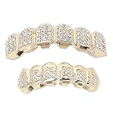 Hip Hop Zähne, modische vergoldete Hip Hop Diamanten Zähne Grillz Set Legierung Rapper Kostüm Dentalzubehör Unisex für Zähne Mund(Golden)