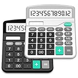 SPLAKS Taschenrechner 2 Pack 12-stellig Standard Funktion Tischrechner Bürorechner Rechenmaschine Solar- und AA Batterie betrieb Calculator mit großem Display (Schwarz + Silber)