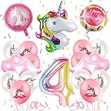 Einhorn Geburtstagsdeko,4 Jahre Einhorn Party Mädchen Geburtstagsdeko Luftballons,Einhorn Ballon,Folienballon,Party Kindergeburtstag Happy Birthday Dekoration Luftb