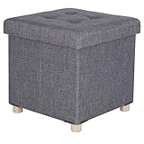 WOLTU Sitzhocker Sitzbank faltbar Sitztruhen Aufbewahrungsbox, mit abnehmbaren Holzbeine, Gepolsterte Sitzfläche aus Leinen, 38x37,5x38CM(BxTxH), SH25dg
