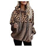 Lazzboy Sweatshirt Leopard Frauen Patchwork Langes Hülsen Pullover Hemd übersteigt Bluse Damen Hoodie Mädchen Kapuze Winterpullover Langarm Kapuzenpullover(Khaki,M)