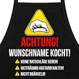 Kochschürze Achtung Wunschname kocht - personalisiertes Geschenk als Grillschürze oder Küchen Schü