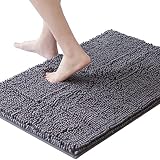 Lifewit Extra Weich Badteppich Matte, Saugfähiger Shaggy Badvorleger aus Chenille, rutschfeste Plüschteppiche für Bad, Wanne und Dusche, Grau, 50 x 76