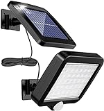Solarlampen für Außen, MPJ 56 LED Solarleuchte Aussen mit Bewegungsmelder, IP65 Wasserdichte, 120°Beleuchtungswinkel, Solar Wandleuchte für Garten mit 16.5ft Kab
