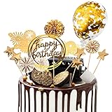 Tortendeko 13 stücke Kuchen deko cake Topper kuchendeko geburtstagstorte goldenen Papier Fans alles Gute zum Geburtstag Pailletten Ballon Feuerwerk Sterne für Gold Thema Geburtstagsfeier Jub