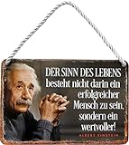 Blechschilder Albert Einstein Zitat Spruch “Der Sinn des Lebens, wertvoller!” Deko Hängeschild Nachdenken Leben Glück Metallschild Schild Geschenk zum Geburtstag oder Weihnachten 18x12