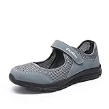 Damen Outdoor Fitnessschuhe Atmungsaktive Mesh Schuhe Sport Slipper mit Klettverschluss, Gray, 37 EU