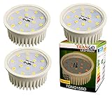 Trango 3er Pack MO15-3 LED Modul Leuchtmittel 3000K warmweiß Ultra flach nur 23mm Einbautiefe zum Austausch Einbaustrahler I Einbauleuchten I Deckenstrahler mit GU10 I MR16 L