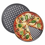 2 Stück Pizzablech, Rund Pizza Pfanne mit Löchern,Antihaftbeschichtet Gelocht Knusperblech, Carbonstahl Pizzaset Für Pizza & Flammkuchen 32cm 28