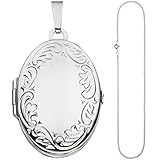 JOBO Damen Medaillon oval Anhänger zum Öffnen für 4 Fotos 925 Silber mit Kette 60