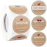 500 Stk 4cm Etiketten Selbstklebend Homemade Aufkleber Rolle Kraftpapier Etiketten Sticker Beschreibbar Aufkleber für Gläser Marmeladen Geschenktüten Briefumschlag Handgemacht Geschenk usw