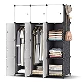 HOMIDEC Kleiderschrank, Tragbarer Regalsystem, 12 Würfel Schrank aus Kunststoff mit 2 Kleiderstange, Schlafzimmerschrank kleiderschrank Weiss für Schlafzimmer, 146 x 107 x 45