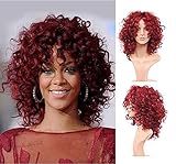 FALAMKA Kurze Rote Perücke Afro Perücke Locken PerrüCke Frauen TäGliche Party Cosplay (Rot)