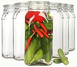 2 x 6er Set eckige Einmachgläser mit Deckel 2.4 l Vorratsgläser mit Deckel und Drahtbügel, luftdichte Weckgläser mit Deckel zum Einkochen, Einmachen und Einlegen Vorratsdosen Glas Glasb