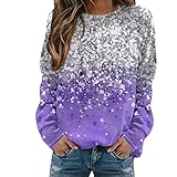 Damen Casual Langarm Top Blumendruck Tunika Rundhalsausschnitt T Shirts Tops Longsleeve Bluse Oversized Langarmshirt Casual Lose Blusenshirt Tunik