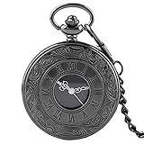 NC Klassische römische Ziffern Display Quarz Taschenuhr mit hängender Kette/Halskette Willkommen,Schwarze häng