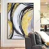 Ölgemälde Auf Leinwand Handgemalt - Geometrie Abstrakte Goldene Kunst Ölgemälde Für Wohnzimmer Schlafzimmer Küche Korridor Großes Dekor Geschenk Wandkunst Rahmenlose Bilddekoration,70X90Cm Ung