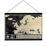 Rubbelkarte Europa mit Magnetposterhalter, Reisekarte Europa mit Nationalflaggen, hergestellt in Europa, Kartengröße 42 cm x 29,7