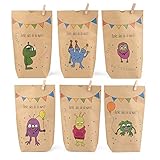 ewtshop® Monstertüten, 12 Geschenktüten mit 6 verschiedenen süßen Monstermotiven für Mitgebsel, Geschenke, Kindergeburtstag