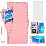 Asuwish Kompatibel mit Samsung Galaxy J5 2016 Wallet Case und gehärtetem Glas Displayschutzfolie Leder Flip Cover Kartenhalter Ständer Handy Zubehör Handyhüllen für J 5 J52016 J5case 5J Frauen Pink