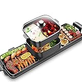 Elektrische Grillpfanne Mit Hot Pot ，3-In-1-Elektrogrill Ohne Rauch Und Hot Pot BBQ Bratpfannengrill Multi-Funktions-Split-Antihaft-Wok-Hot Pot Mit Großer Kapazität ，Duale Temperaturregelung Nü