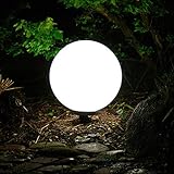 Außen-Garten-Kugel-Leuchte-Lampe Marlon D:40cm Kugel Kunststoff weiß mit Erdspieß E27x1, IP44 Dekorations-Wege-Pfad-Leuchte-Lamp
