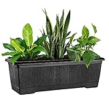 EVELYN LIVING Langer rechteckiger Übertopf für Garten, Balkon, Fenster, Blumenkasten, Pflanzgefäße, Blumentöpfe, Kunststoff, dekorative Bepflanzung Terrasse (schwarz, 40 cm lang/6 Liter)