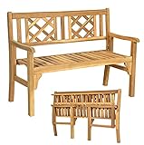 GIANTEX Akazienholz Gartenbank faltbar, Massiv Parkbank 2 Sitzer, Terrassenbank Balkon Bank bis 320 kg belastbar, Holzbank Sitzbank mit Rücken- & Armlehne, rustikal im Landhausstil, Naturholzfarb