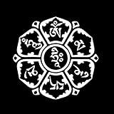 WYJ Auto-Aufkleber, 2 Stück, Om Mani Padme Hum Mantra religiöses Symbol Yoga Vinyl-Aufkleber, schöne Auto-Aufkleber, Schwarz/Silber, 15,7 cm x 15,1