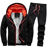 Chejarity Herren Trainingsanzug Warm Fleece Gefüttert Kapuzenjacke Sportanzug Joggen Winter Warm Jacke Hausanzug Männer Hoodie+Sporthose Jogginganzug Kapuzenpullover+Jogging