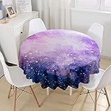 Morbuy 3D Rund Tischdecke, Universum Drucken Rund Tischdecken Wasserdicht Lotuseffekt Abwischbar Abwaschbar Tischtuch für Dekoration Küchentisch Garten Outdoor (Lila Sternenlicht,Durchmesser 200cm)