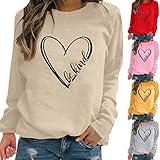 GODKS Damen Freizeit Rundhals Sweatshirt Valentinstag Pullover Sweater Tops Frauen Valentinstag Love Print O-Ausschnitt Langarm Pullover Top T-Shirt Bluse Lose Oberteile Valentinsp