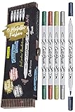 ONLINE Set Calli.Brush Metallic Double-Tip Pens, Pinsel- und Kalligrafie-Spitze, fünf metallic-Farben, Brushpen in Bamboo E