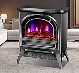 LNHJZ Tragbarer elektrischer Kaminofen Freistehender Kaminofen 900W 1800W Freistehender elektrischer Vintage-Kamin mit zu öffnender Tür Raumheizung mit realistischer 3D-Schwarz-Mechanik