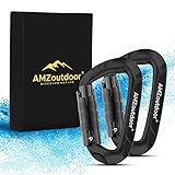 NEU AMZoutdoor® Luxus Karabiner aus Flugzeugaluminium mit Autolock | 2 edle Karabinerhaken mit Geschenkbox | Outdoor Karabiner mit Twistlock | Karabiner schwarz | Karabinerhaken Aluminium (Schwarz)
