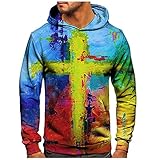 TEELONG Herren Casual Kapuzenpullover Sweatshirts Herbst Winter 3D Cross Print Langarm Lauf Hoodies Mit Taschen B